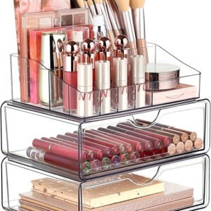 Clear 3-Tier Makeup Organizer with Drawers