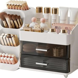 White Makeup Organizer with Brush Holder