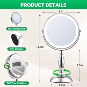 B Beauty Planet 20X Lighted Magnifying Makeup Mirror, Double Sided Makeup Mirror with 20x/1x Magnification, 360Rotation, 3 Colors Brightness